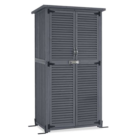 Mcombo Outdoor Wooden Storage Cabinet Garden Tool Shed W Latch