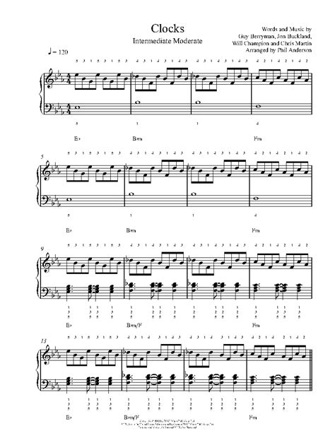 Clocks By Coldplay Sheet Music And Lesson Intermediate Level