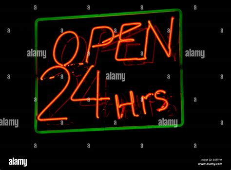 Open 24 Hours Neon Sign Stock Photo Alamy