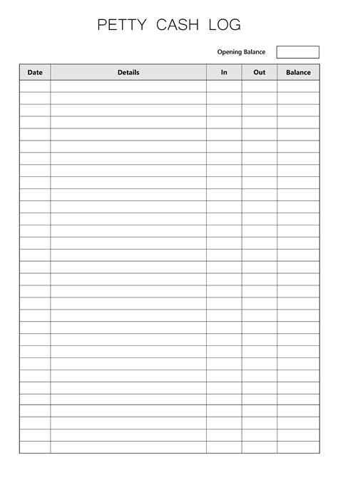 A Printable Petty Cash Log Is Shown In This Image It Shows The Number