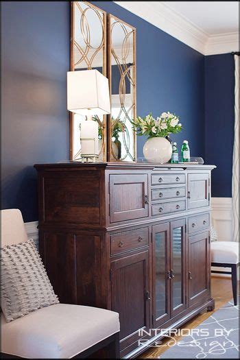 Dining Room With Navy Blue Wall And Bench Made Side Board