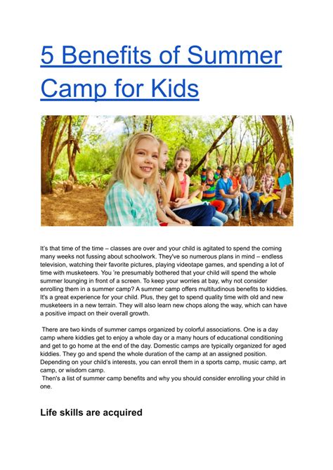 Ppt 5 Benefits Of Summer Camp For Kids Powerpoint Presentation Free