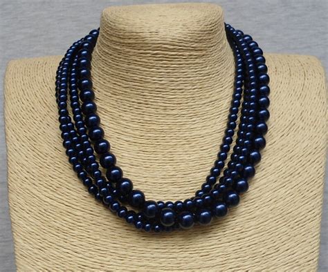 Navy Blue Pearl Necklaces Wedding Necklace18 Inches Etsy