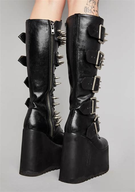 Widow Vegan Leather Buckle Platform Boots Dolls Kill