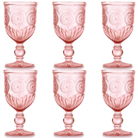 Pink Wine Glasses Set Of 6 Pink Goblets Colored Glassware Pink Glassware For Wedding Champagne