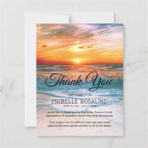 Funeral Beach Sunset Sympathy For 237 Thank You Cards Sympathy