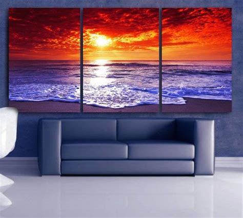 Large 30x 60 3 Panels Art Canvas Print Beach Etsy Sunset Canvas