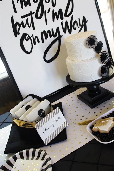 Melted butter is combined with brown sugar and white sugar. Kara's Party Ideas Black, White + Gold Graduation Party ...