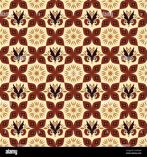 Modern Javanese Batik Flower Pattern With Seamless Golden Brown Color