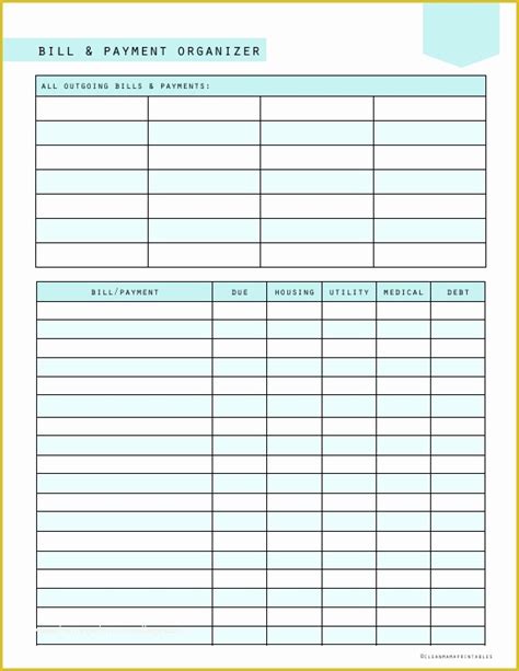 Bill Tracker Template Free Of Monthly Bill Organizer Printable