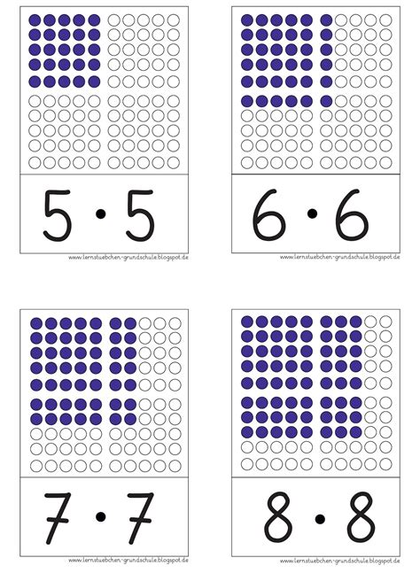 8 фраз в 5 тематиках. Lernstübchen: hier die Quadratzahlen als Aufgabenkarten