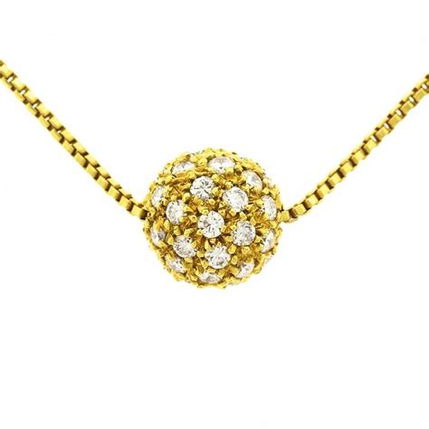 Diamond Pave Ball Necklace In Gold At 1stdibs