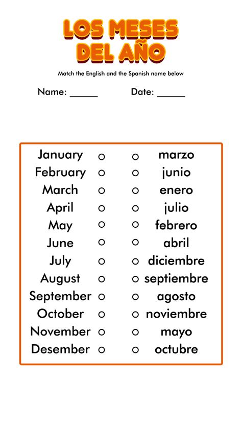 Spanish Printable Months Worksheets