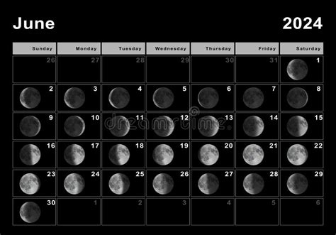 June 2024 Lunar Calendar Moon Cycles Stock Illustration Illustration