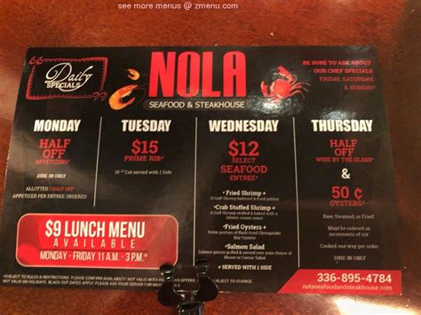 menu at nola seafood and steakhouse greensboro