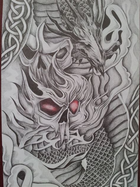 Demon Skull And Dragon Tattoo Design By Cassandrawilson On