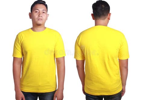 Yellow Shirt Mock Front Back View Isolated White Male Model Stock Photo