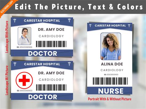 Doctor Nurse ID Badge Editable Hospital Staff ID Pretend Play Medical Party Halloween