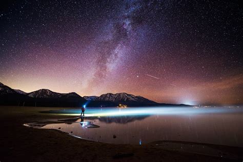 Night Sky Headlamp Milky Way Fog In South Lake Tahoe