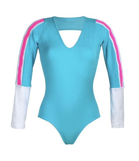 One Piece Swimsuits Sports Leotard With Long Sleeves Yucatan Blue