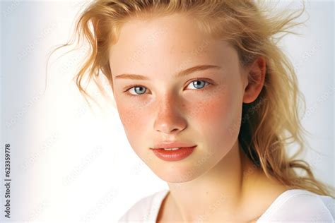 Captivating Portrait Of Natural Beauty An 18 Year Old Blonde With Soft Skin Freckles Radiant