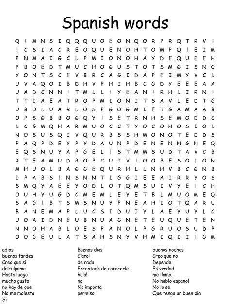 Spanish Words Word Search Wordmint