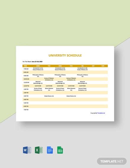11 Free University Schedule Templates Edit And Download