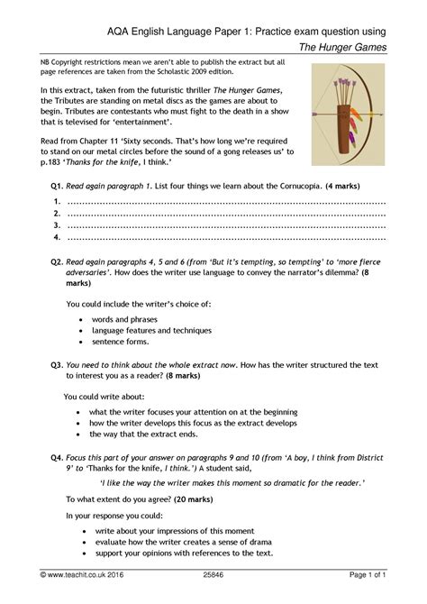 Aqa language paper 1 question 5 answers : AQA English Language Paper 1: Practice exam question using ...