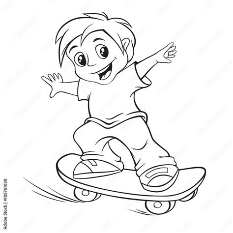 Skateboarding Boy For Coloring Book Black And White Vector