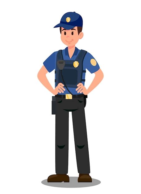 Policier Avec Personnage De Dessin Animé Walky Talky Vecteur Premium