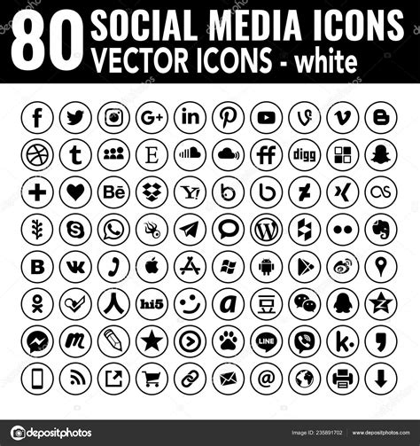 Line Social Media Icons Black Elegant Icon Set Minimal Design Stock