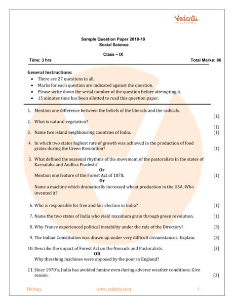 Cbse Sample Paper For Class 9 Social Science With Solutions Mock Paper 1