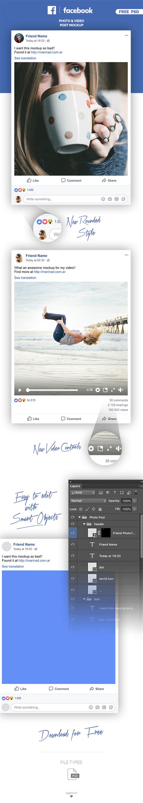 4 photoshop psd files desktop mockup resolution: FREE Facebook Post Mockup PSD - 2018 - MarinaD