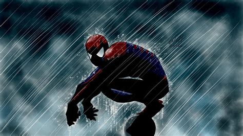 Awesome Dramatic Spiderman In The Rain Wallpaper 1920x1080