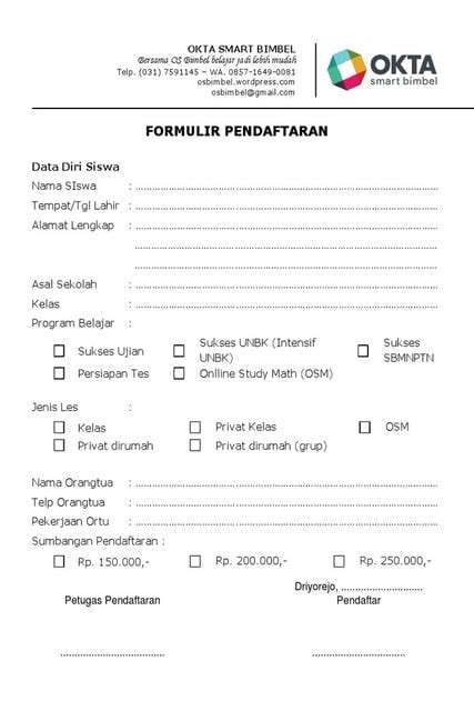 Contoh Formulir Pendaftaran Sekolah Homecare