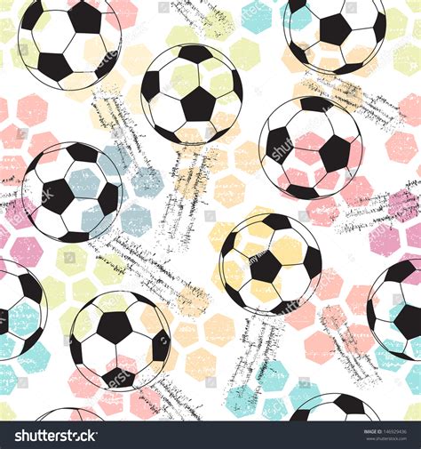 Grunge Seamless Background With Print And Soccer Ball Ilustración