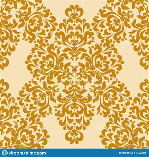 Seamless Golden Oriental Pattern Damask Wallpaper Stock Vector