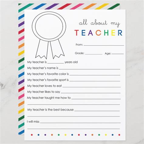 All About My Teacher Free Printable Artofit