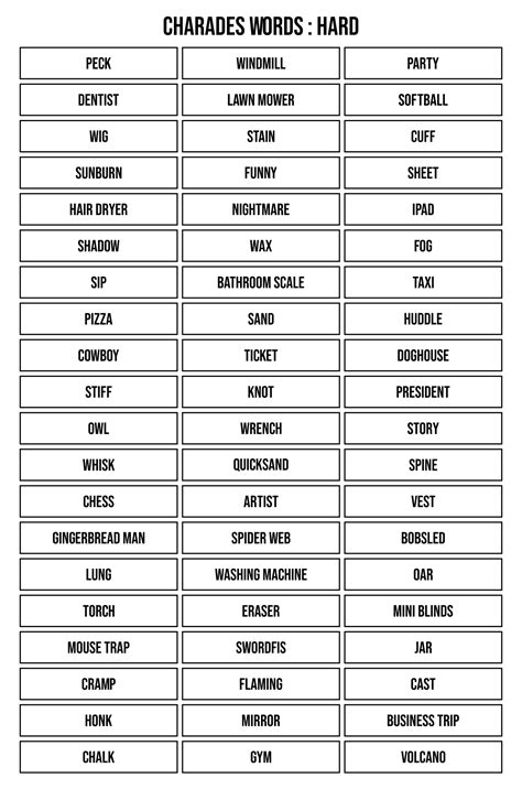 6 Best Images Of Printable Charades Words Charades Word List