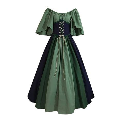 Womens Victorian Dress Flare Sleeve Off Shoulder Renaissance Medieval