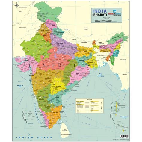 Multicolor English Indian Road Guide Political Map Educational Charts