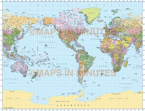 Vector World Map Gall Projection Political Map Us Centric 10m Scale