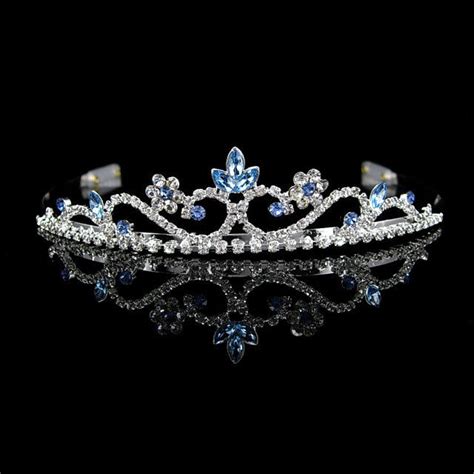 3cm High Wedding Prom Bride Bridemaid Light Blue Crystal Tiara Crown