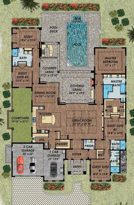 20 Trendy House Plans With Pool Courtyard Master Suite Florida House