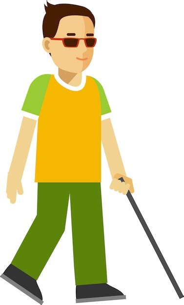 Premium Vector Blind Young Man With Walking Stick