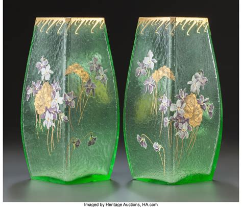 Pair Of Mont Joye Enameled And Gilt Glass Vases Circa 1900 Lot 89315 Heritage Auctions