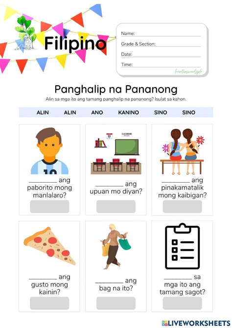 Panghalip Na Pananong Hunterswoodsph Filipino Worksheet Exercise