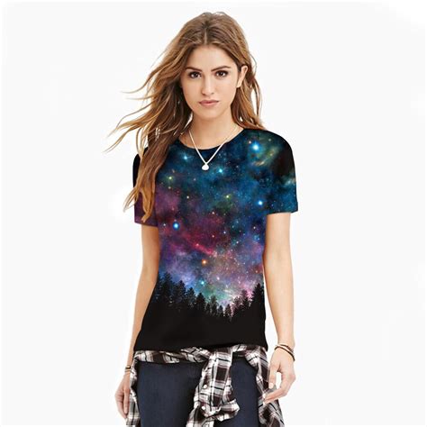 Polyesterspandex 3d Galaxy Forest Printed O Neck Fashion Summer Tee