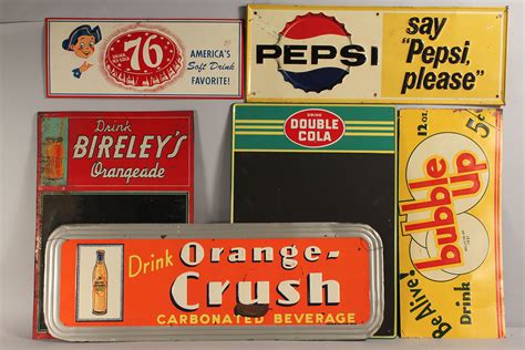 Lot 678 Lot Of 6 Vintage Tin Soda Advertising Signs
