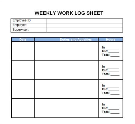 Free 5 Sample Printable Work Log Templates In Pdf Ms Word